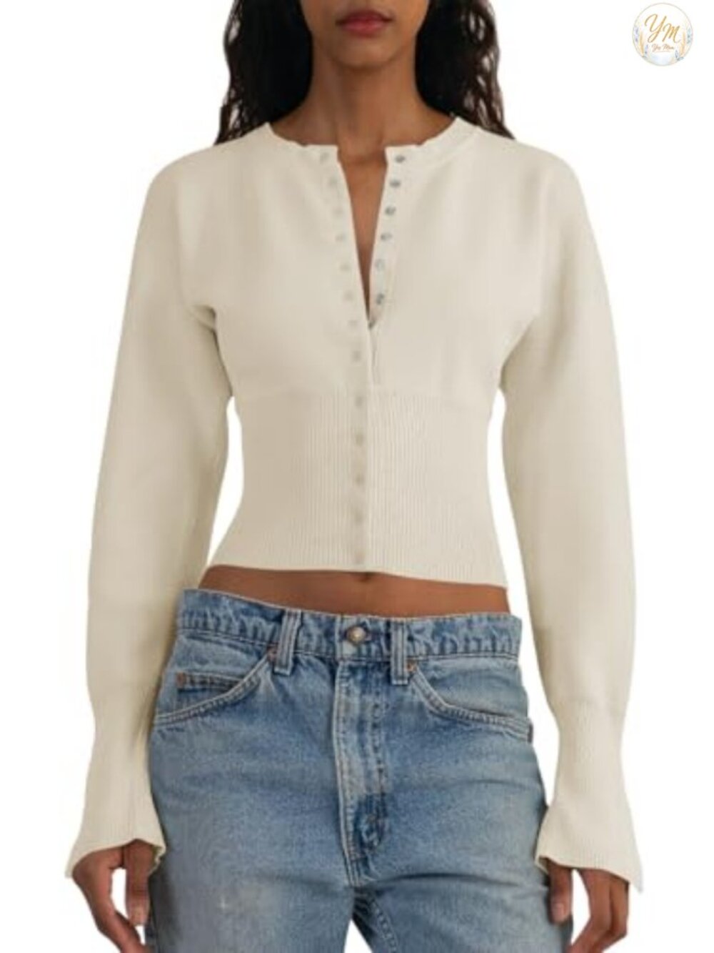 Cropped V-Neck Button Down Cardigan Sweater for Women